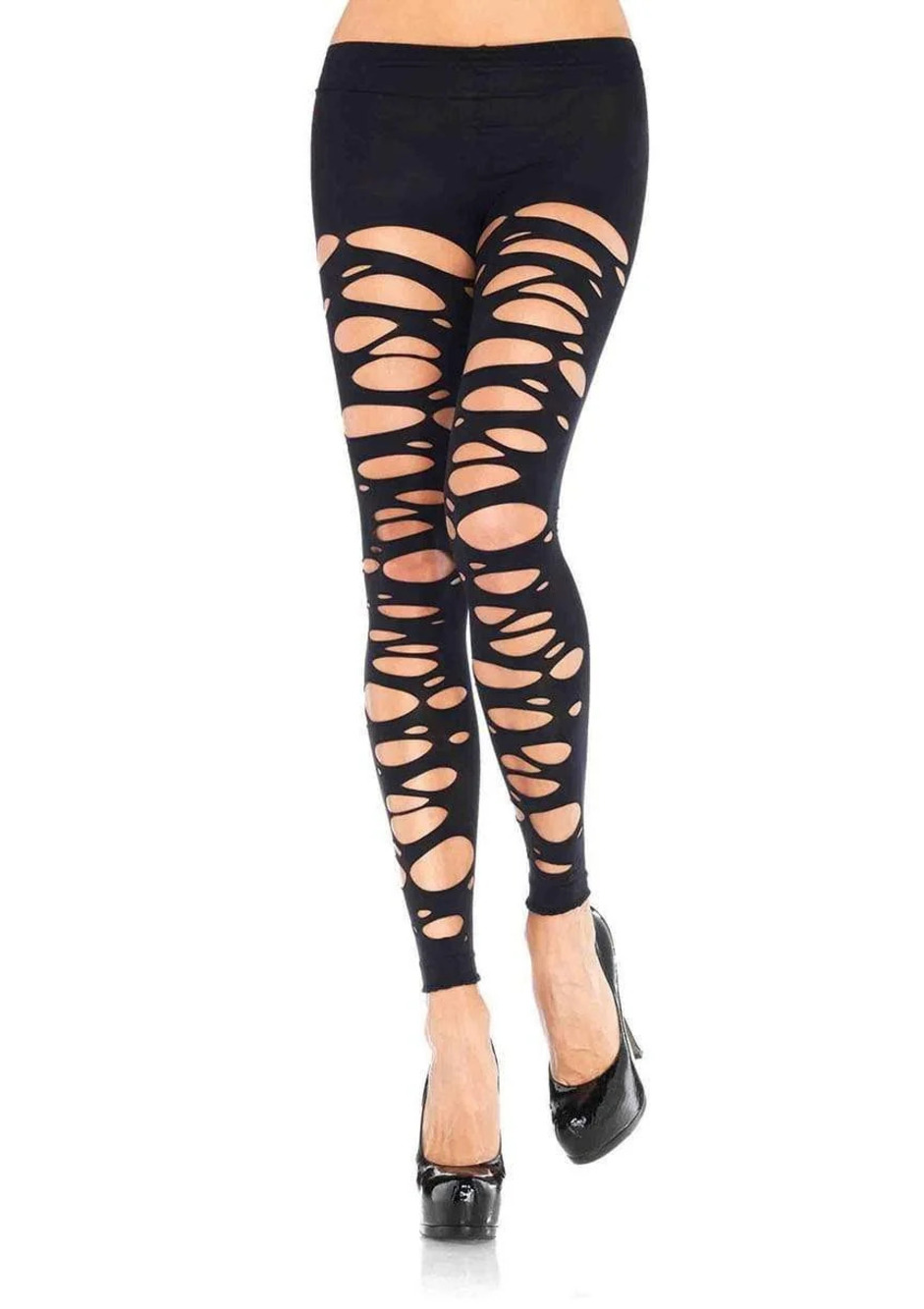 Leg Avenue - Posy Tattered Footless Tights - BLACK
